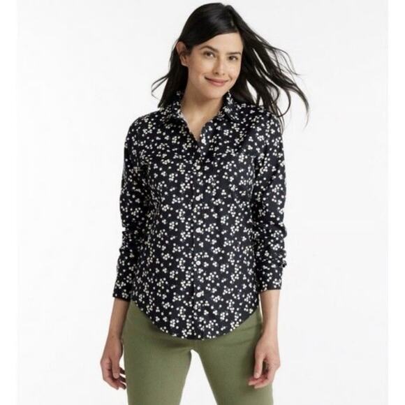 L.L.Bean Wrinkle Free Oxford Shirt 2X Plus Navy Floral Button Down Cotton - Picture 1 of 8